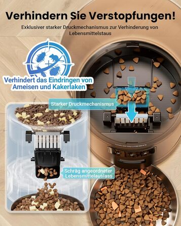 Автоматичний годівниця для котів з Wi-Fi та таймером, 6 л / 25 чашок, 3 миски, 3 пакети силікагелю, система проти застрягання, 2.4G Wi-Fi, запис голосу 10 секунд, чорний