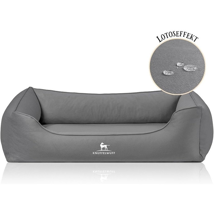 Ортопедичне ліжко для собак Knuffelwuff Oliver, M-L, темно-сірий | Зносостійке велюрове покриття | Memory Foam | Водовідштовхувальне, прання | Для суглобів, міцне для собак маленьких та великих порід, 85 x 63 x 23 см