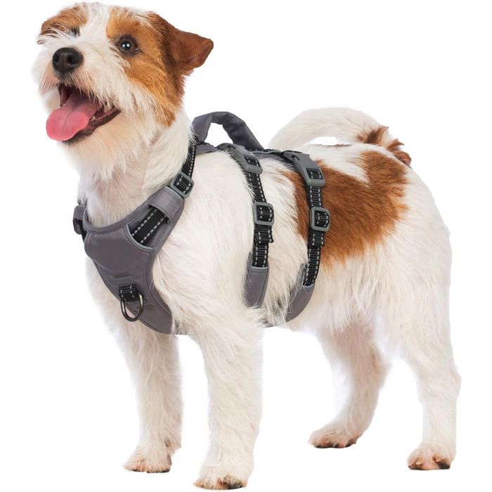Шлейка Huntboo для собак - запобігання вириванню, шлейка від паніки, світловідбиваюча шлейка з ручкою, регульована шлейка для собак маленьких, середніх та великих порід (Чорний, S)