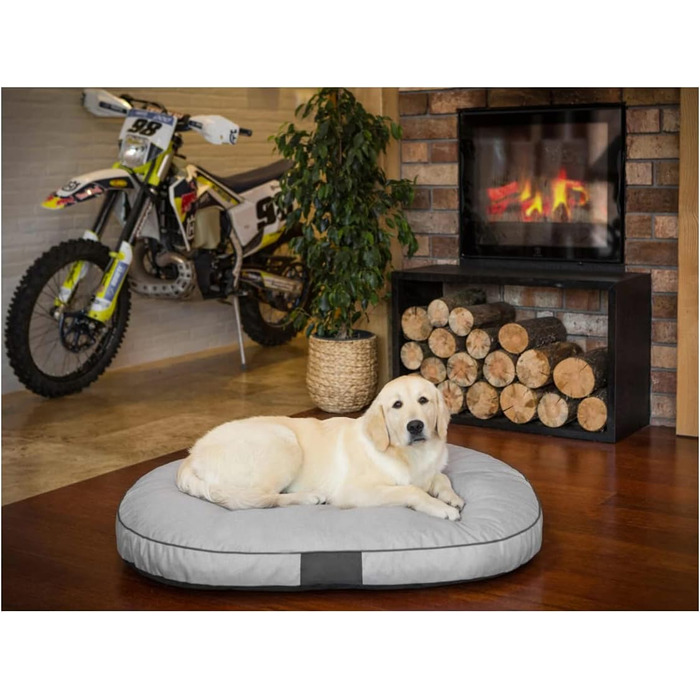 Матрац для собак овальної форми, 87x68x15 см, сірий - водонепроникний, кучелистий, для собак маленьких, середніх та великих порід, підходить для вулиці, можна прати