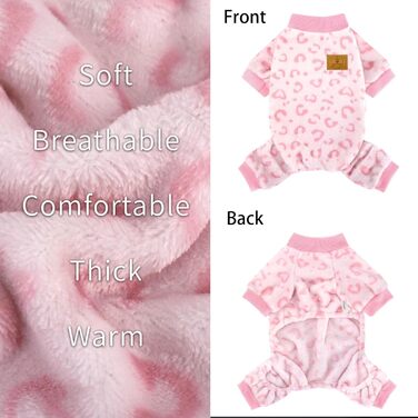Піжама для собак XPUDAC, фліс, теплий пуловер для маленьких та середніх собак, дівчаток та хлопчиків, м'яка зимова одежда для собак, розмір S, M (груди 15', 16.5'), рожевий леопардовий принт