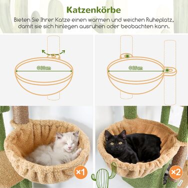 Драбина для котів Globlazer 204 см з 3 будиночками, 2 великими платформами, 3 м'якими кошиками, стабільна, для 3-5 котів, відпочинок, ігри, дряпання, зелений (XXL)