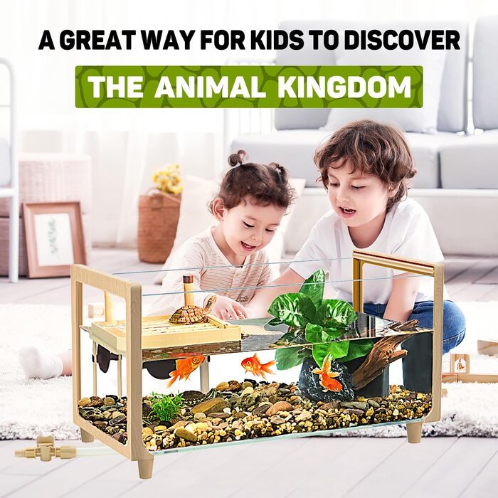 Акваріум для маленьких черепах Reptile Growth 50,8x24,1x25,4 см із сонячною платформою, тераріум для молодих черепах, комплект для вирощування черепах