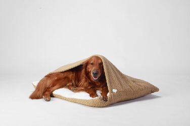 Спальник для собак з дахом, затишне ліжко-печера для собак, теплий зимовий плюшевий лежак з капюшоном, ліжко для котів зі знімним дахом, диванчик для собак маленьких та середніх порід (Бежевий, 60x50x23 см)