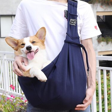 Тканина-слінг для цуценят, двостороння, для собак та котів середніх та малих порід, м'яка та зручна, регульована сумка на плече для прогулянок, подорожей та покупок (блакитна)