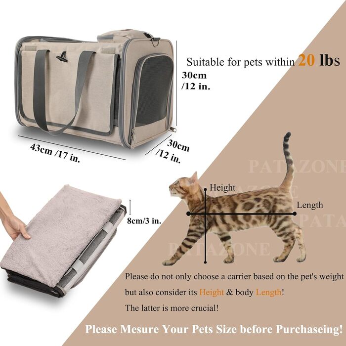 Сумка-переноска для собак та котів, велика, з м'якими боковинами, дихаюча, з сонцезахистом, для подорожей (Хакі)