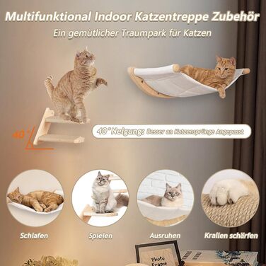 REDKNOT Кліматична стіна для котів з гамаком та драбиною, котячий комплекс на стіну з сизалевим когтеточкою, до 20 кг