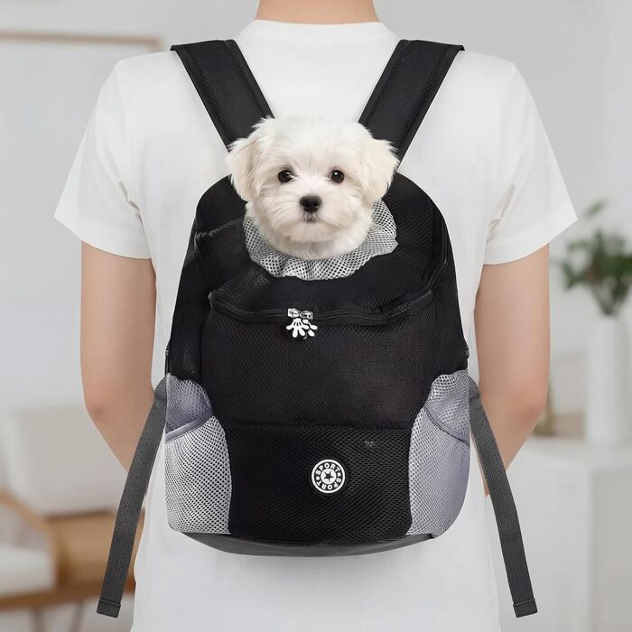 Рюкзак-переноска для собак і котів до 6.5 кг Hunderucksack: зручний, дихаючий, з виходом для голови та фіксатором, регульований для подорожей та прогулянок, чорний