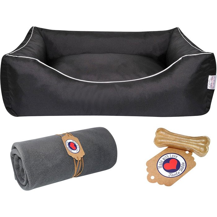 Ліжко для собак Tante Hilde Wangerooge Set з пуховою ковдрою, кошиком та подушкою. Міцне, миється, розміри на вибір. Преміум якість! (XXXL 120 x 90 см, підходить для німецької вівчарки, риджбека)