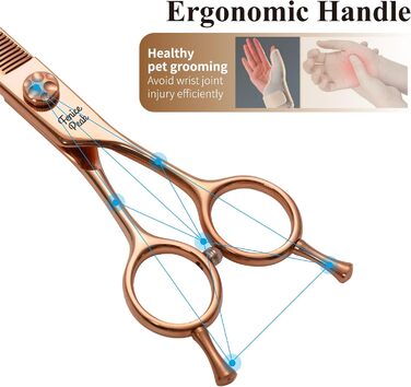 Професійна ножиця для грумінгу собак Fenice Peak, вигнута, 17.8 см, з надгострими лезами з 440C сталі, довговічна, плавне різання для собак та котів (рожеве золото)