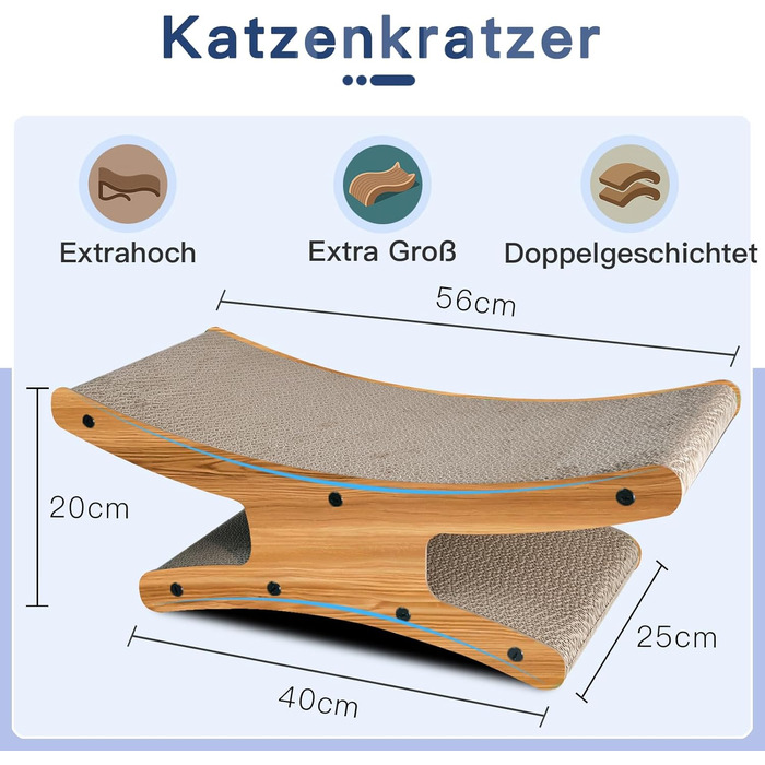 Кігтеточка для котів з будиночком - XL, двостороння картонна кігтеточка 56x26x20см - стабільне ліжко, місце для відпочинку та іграшка-м'ячик з дерева