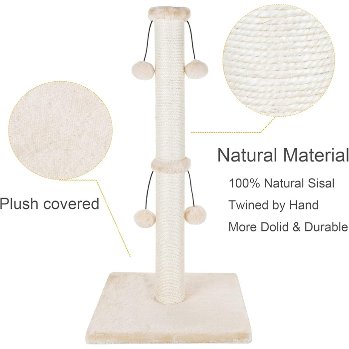 Котячий будиночок Dimaka з натурального сизалю, 73 см, 4 іграшки, для великих котів, бежевий