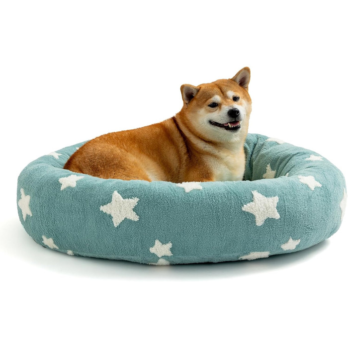 Лежак для собак Mora Pets Donut, круглий, знімний чохол, заспокійливий, пухнастий, антистрес, для цуценят і котів, синій, 76 см
