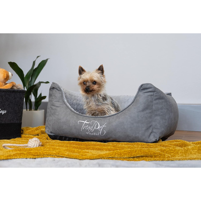 TrendPet VitaBed Style - ортопедичне ліжко для собак, штучна шкіра, плюшеве (100x90 см, сірий)