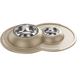 Миска для котів Patam Doppel з нержавіючої сталі з антиковзною підкладкою, не перекидається, виготовлена в Італії, Jerry Grün (Tom Beige)