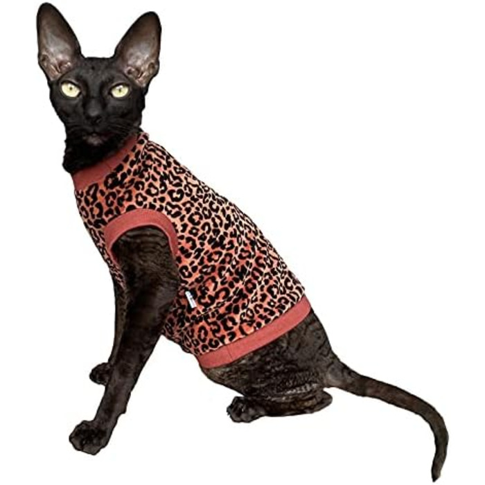 Футболка для кота Сфінкс з органічної велюрової тканини з леопардовим принтом (L), червона
