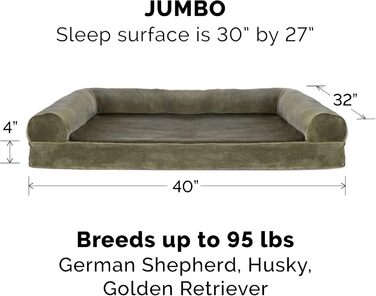 Ліжко для собак XL Furhaven з піною Memory Foam, велюрове та штучне хутро, диван-стиль, знімний та праний чохол, темно-зелене