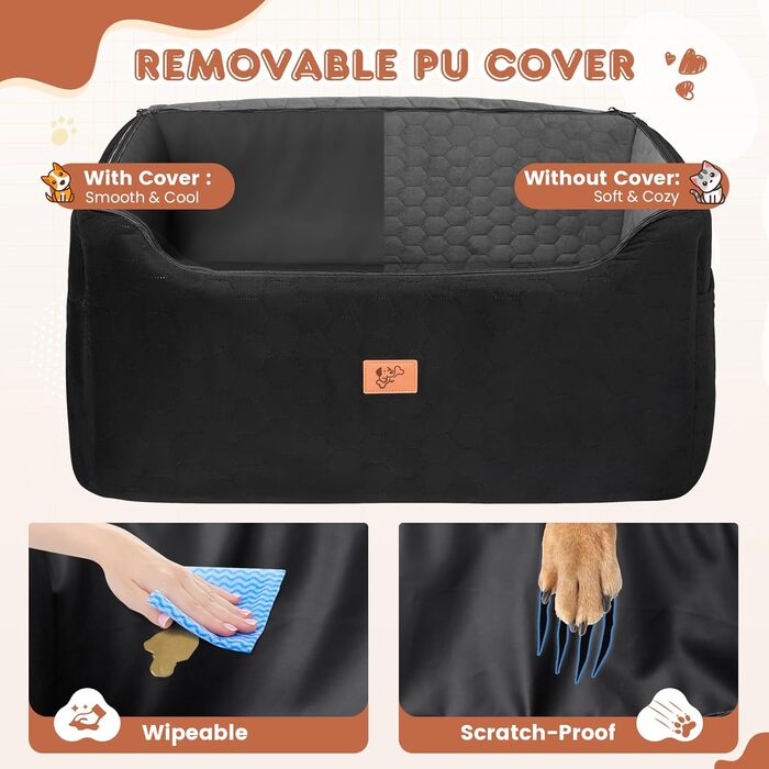 Автомобільний лежак для собак середніх та великих порід 78x55x53 см, знімний, миючий, з поводом, водонепроникний чохол, для великих собак