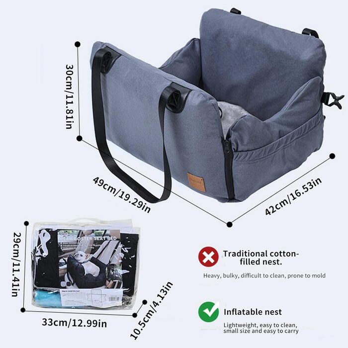 Автокрісло для собак, автокрісло для маленьких собак, сіре, з ременями безпеки та кишенями для зберігання. Водонепроникне та пральне автокрісло для собак.