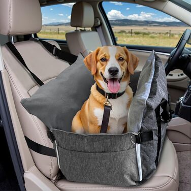 Автокрісло для собак - Автомобільне крісло для маленьких та середніх собак до 18 кг з ременем безпеки та кишенями для зберігання, антиковзаюча підставка (Смужка в морському стилі) (Сірий, 76.2 x 52 см)