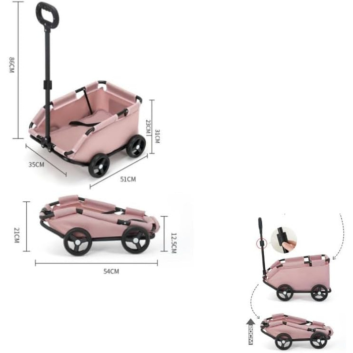 Візок для міні-тваринок, рожевий: котячий/собачий, складний, з лебідкою, EVA-колеса, 7 кг