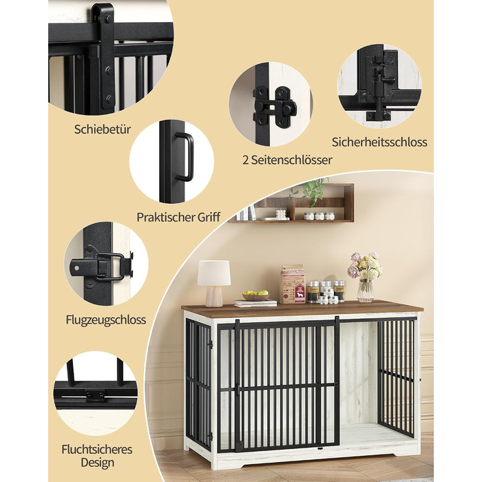 Меблі-клітка для собак Hzuaneri, велика будка-тумба з двома дверима, біло-коричнева (вінтаж), 119 x 70 x 88 см