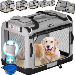 Складана транспортна коробка для собак CADOCA M 60x42x44 см, міцна, дихаюча, сіра, переноска для домашніх тварин