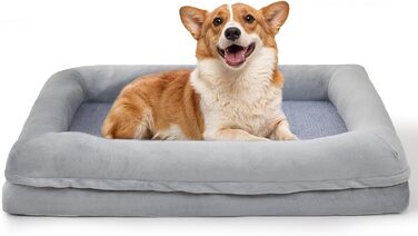 Велике лежанка для собак, водовідштовхувальна, ортопедична з memory foam, знімний чохол, неслизьке дно, для котів та собак, сіра, 76x58x14 см