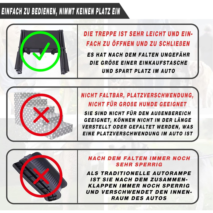 Рампа для собак, складана, до 60 кг, захист суглобів, для великих та маленьких собак, легко складна, для дому