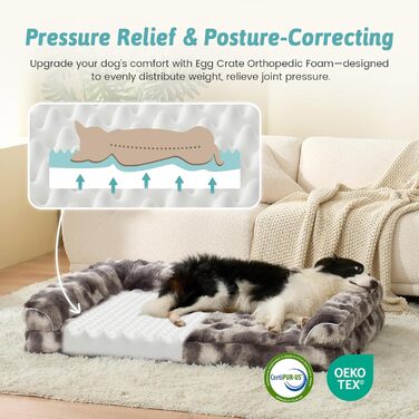 Ортопедичне ліжко для собак великих порід з штучного хутра, U-подібне, розмір L, водонепроникний чохол, м'яке, тепле, миється, антиковзаюче