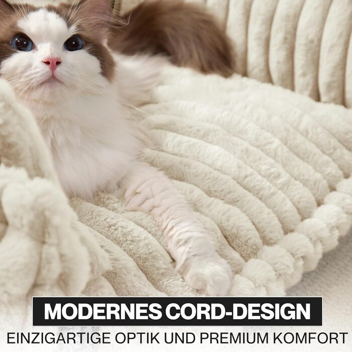 Крісло-лежанка для тварин Noviclass® Chaffar | Софа для котів та собак | Ортопедичний матрац | Сучасний стиль, Cord-дизайн, кремовий, розмір M (80 см)