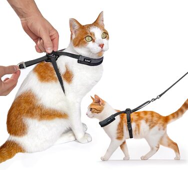 Шлейка для собак та котів Furee з застібкою-кнопкою, чорна/сіра, розмір M, анти-зрив, регульована, для малих порід, кроликів, хом'яків