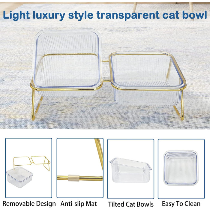 Підвищені миски для котів, набір годівниць для котів з підставкою з заліза, нахил 15°, преміум-якість