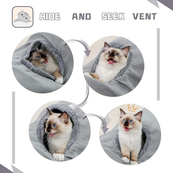 Туннель для котів Mymai з м'яким велюром, інтерактивний шурхотливий тунель з 2 підвісними іграшками, для кроликів та маленьких тварин (Сірий)