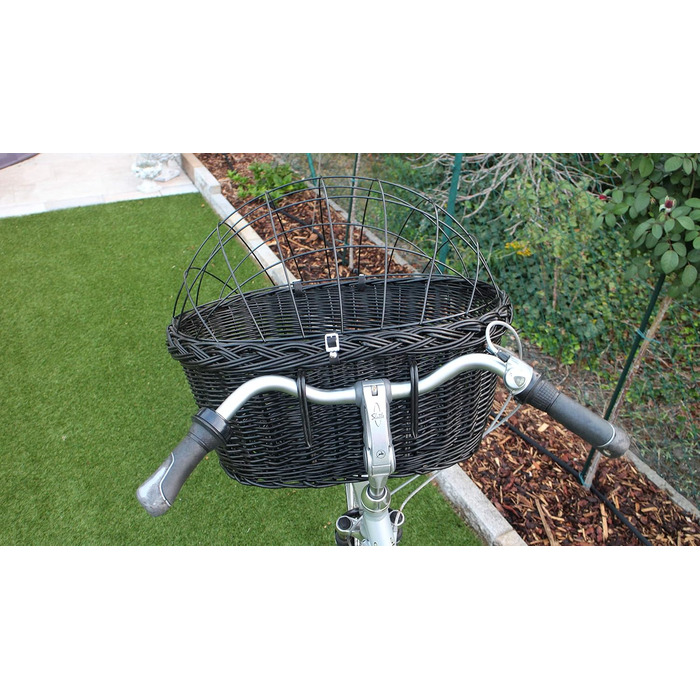 Кошик для велосипеда для собак, ручка, плетіння з лози, чорний колір, металевий сітчастий каркас, з подушкою, різні розміри, кошик на кермо, кошик для собак, кошик на кермо, кошик для покупок, натуральний (XXL без подушки)
