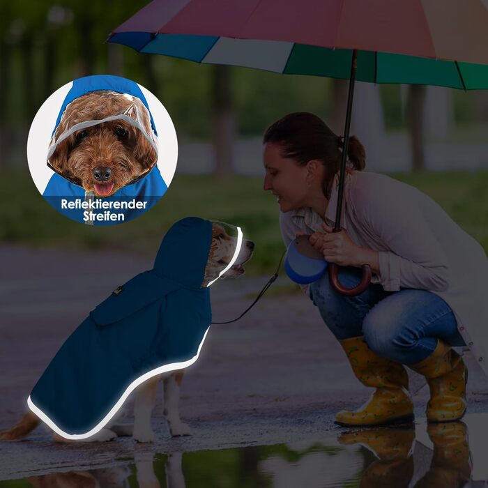 Водонепроникний дощовик для собак Eyein, дощовик для маленьких собак з капюшоном та м'якою підкладкою, регульована куртка для собак з світловідбиваючими смугами, вітронепроникний та легкий (XXL, Синій)