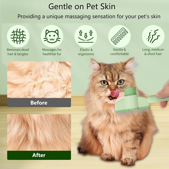 Щітка для тварин для котів та собак, анти-колюча, з 2 силіконовими гачками, для довгої та короткої шерсті, видаляє підшерсток, самоочисна, анти-блошиний гребінь, гребінь від кліщів, гребінь з дрібними зубцями