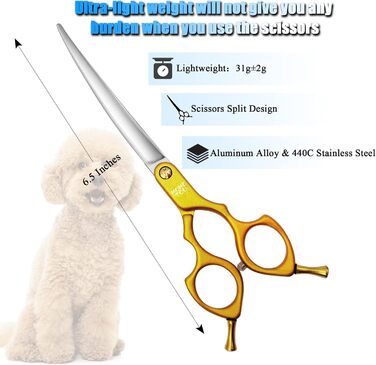 Професійна вигнута ножиця для грумінгу собак, 16,5 см, 440C сталь, для обличчя та лап