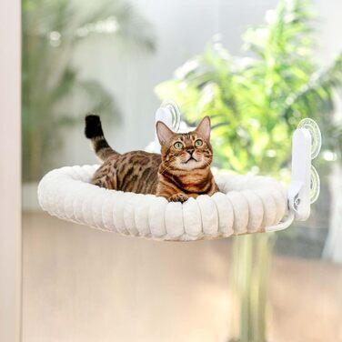 Ліжко для котів GUUSII HOME на вікно, розкладне, з кріпленням на віконну раму, до 18 кг, біле (M)