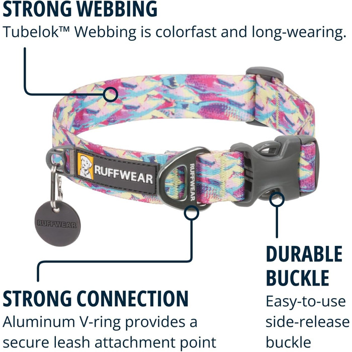 Нашийник для собак Ruffwear Front Range, регульований, м'який, з V-кільцем, зелений River Rock, 35-51 см