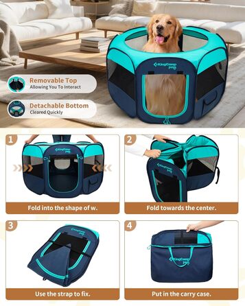KingCamp Переносний вольєр для собак, вольєр для цуценят, складаний вольєр для тварин, собачий намет з сумкою, для дому та вулиці, знімний замок-блискавка знизу, розмір S (вольєр для тварин з 8 панелями, зелений)