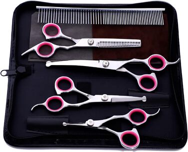 Набір ножиць для грумінгу собак та котів: прямі, зігнуті, з нержавіючої сталі