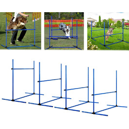 Набір для аджиліті для собак LZQ: комплектація включає 4 переносні бар'єри регульованої висоти, тренувальний набір для собак, фігури для слалому, сумка для перенесення, розмір 104x70x101 см, блакитний колір