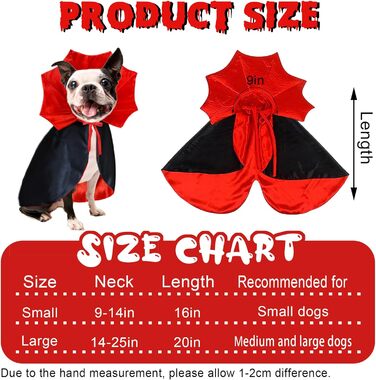 Костюм для собак Goyoswa на Хелловін: вампірський плащ, костюм диявола для собак маленьких, середніх та великих розмірів, L