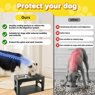 Підвищена годівниця для собак, регульована висота, великі породи - 1400 мл, миска з нержавіючої сталі & 1100 мл миска протиковзаюча, туристична миска та підкладка - годівниця з протиковзким покриттям для середніх/великих собак