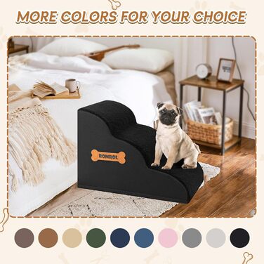 Сходинка для собак та котів ROMROL 3 сходинки - чорна, з неслизьким покриттям, з memory foam, для дому