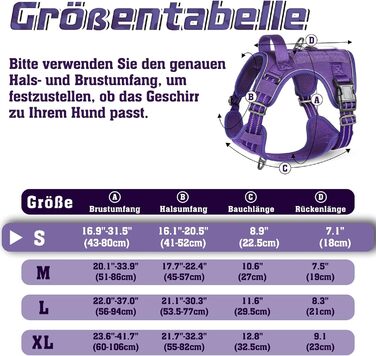 Нагрудник для собак Rabbitgoo середнього розміру, анти-тяга, регульований з ручкою, міцний, тактичний, з металевими пряжками для прогулянок (M, фіолетовий)