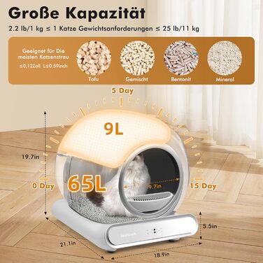 Автоматичний лоток для котів Katzenklo Selbstreinigend 65L з APP-керуванням, великий, для кількох котів, знімний контейнер для піску