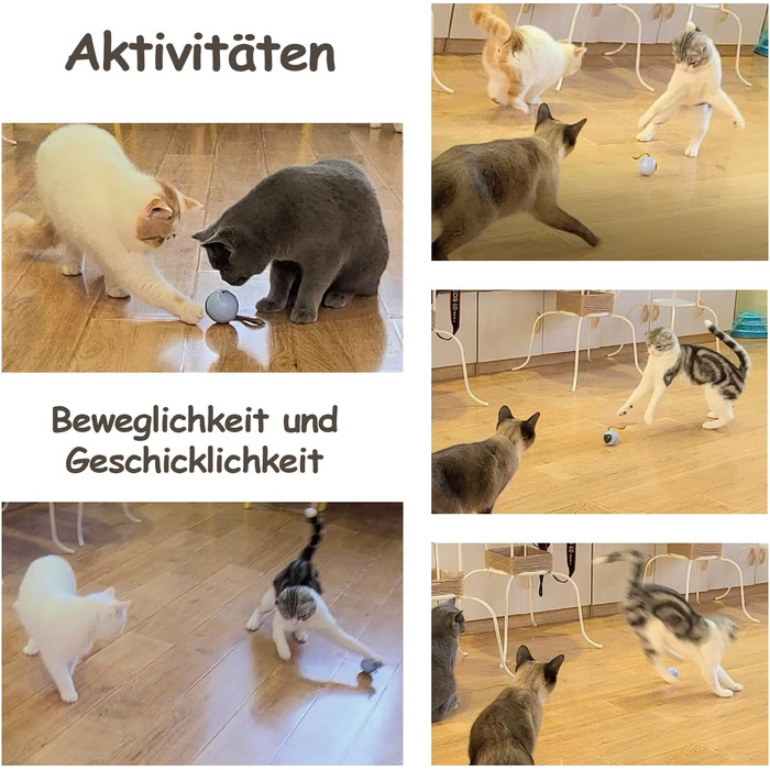 Інтерактивна іграшка для котів Migipaws: електричний м'ячик з пухнастим хвостом та іграшковою мишкою, акумуляторний, білий