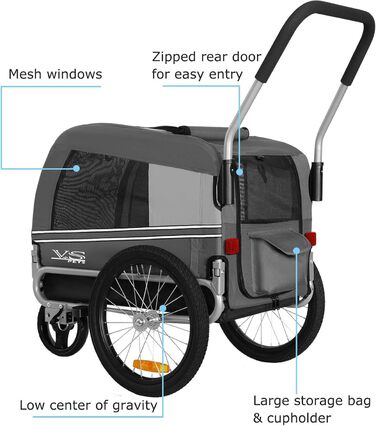 Універсальний візок-перевозник для собак Tiggo VS Pets Medium - 2в1 (велосипедний/біговий, сірий)